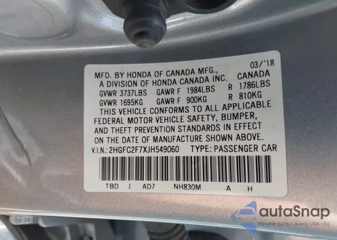 2018 Honda Civic Ex z USA, uszkodzony, nr VIN 2HGFC2F7XJH549060